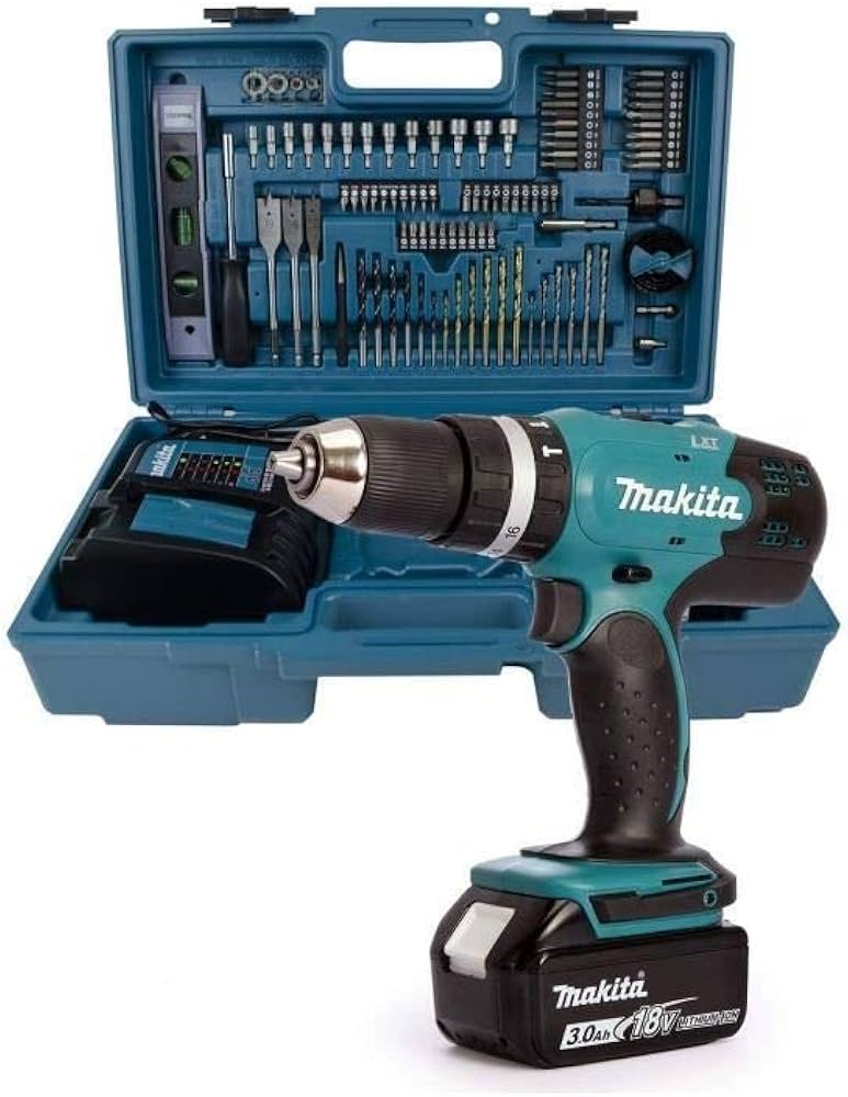 Makita DHP453FX12 18v Combi Drill with 1x 3.0Ah Battery ; 101 Pcs Accessory Set - Body replaced by DHP482